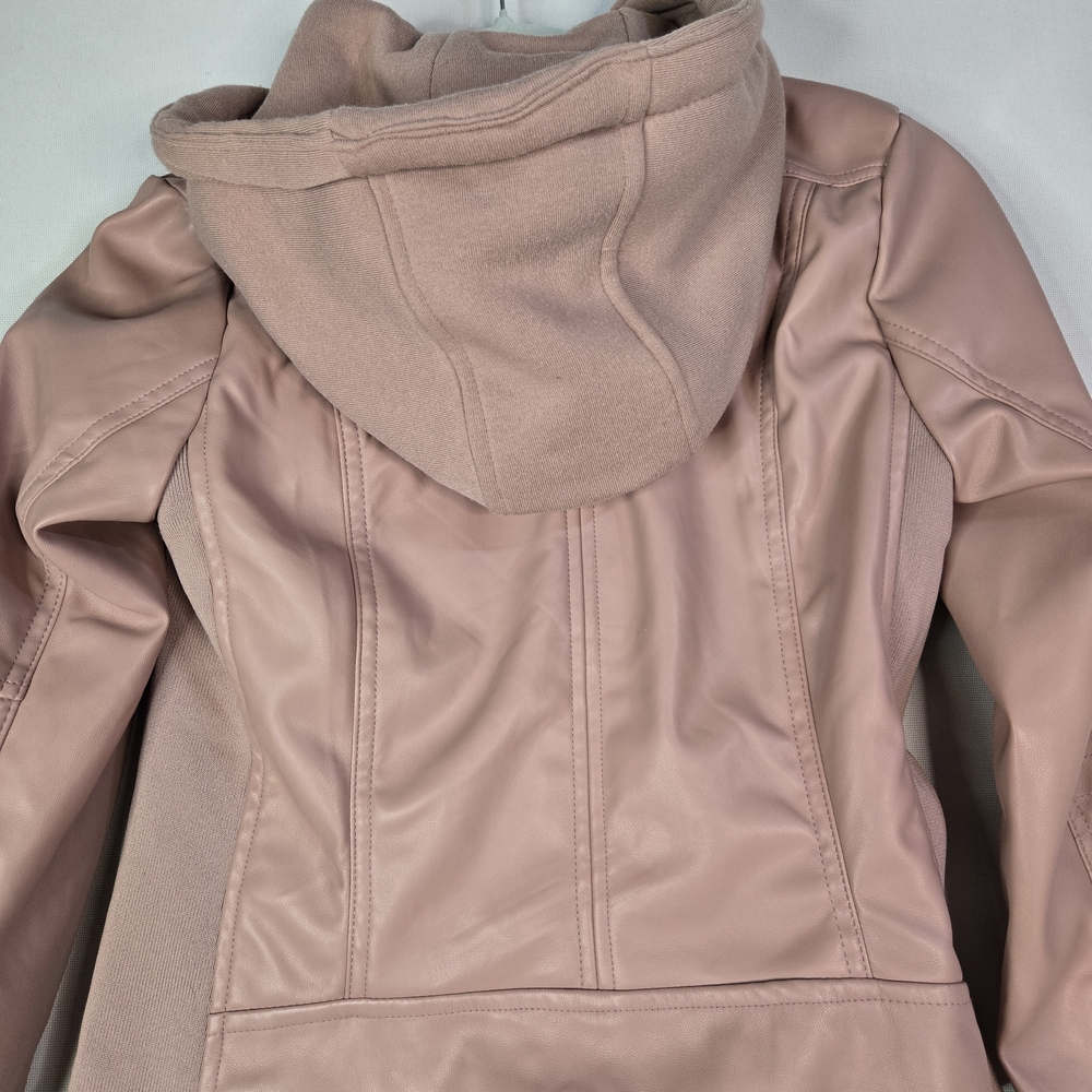 Snobbish Junior Size M Faux Leather Pink Hooded Zip Up Jacket NWT - Picture 11 of 12